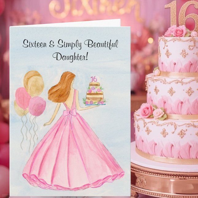 Daughter Sweet 16 Birthday Card Elegant Girl  Kort (Skapare uppladdad)