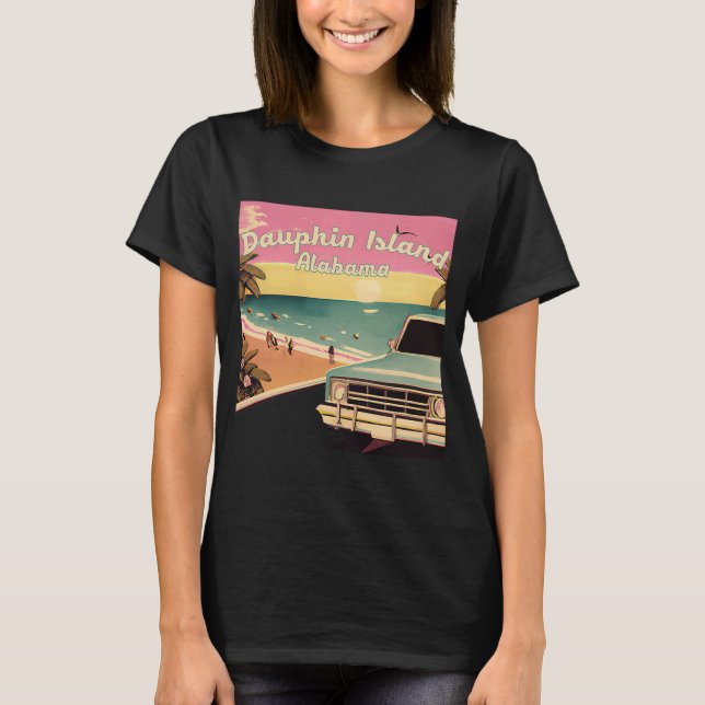 Dauphin Island Retro Beach Vacation Graphics Alaba T Shirt (Framsida)