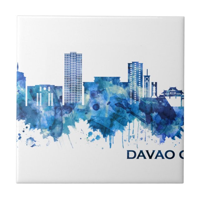 Davao City Filippinerna Skyline Blue Kakelplatta (Framsidan)