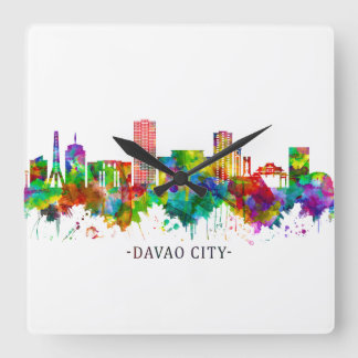 Davao City Filippinerna Skyline Fyrkantig Klocka