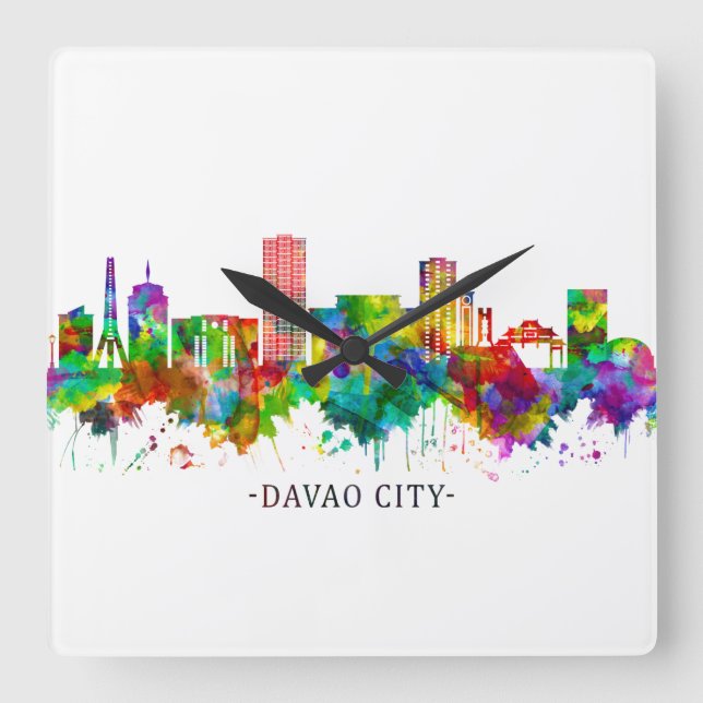 Davao City Filippinerna Skyline Fyrkantig Klocka (Framsida)