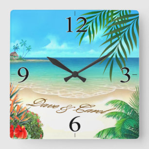 Dave Exotic Beach ASK 4 DIN NAMN I SAND Fyrkantig Klocka