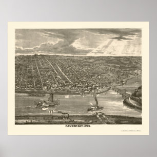 Davenport, IA Panoramic Karta - 1875a Poster