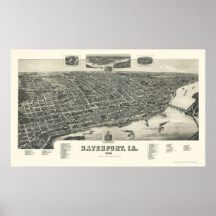 Davenport, IA Panoramic Karta - 1888 Poster