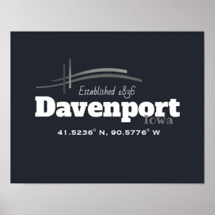 Davenport, Iowa Coordinates Poster