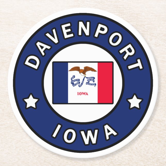 Davenport Iowa Underlägg Papper Rund (Framsidan)
