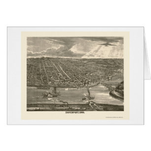 Davenport panorama- karta för IA - 1875a Hälsningskort