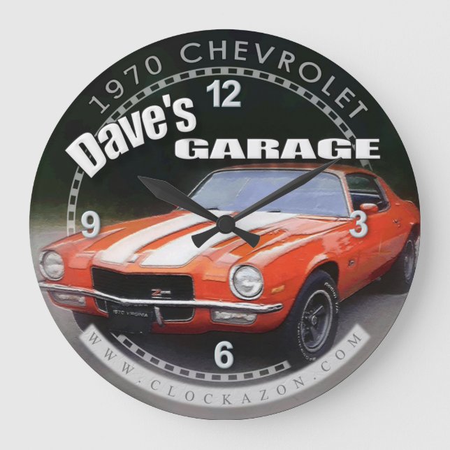 Dave's Garage 1970 Chevrolet Camaro Wall Clock Stor Klocka (Framsida)