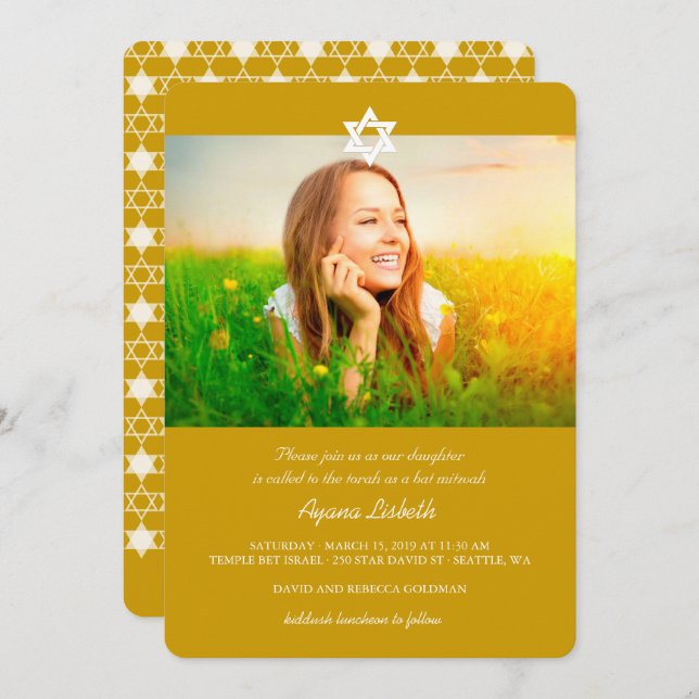 David Bat mitzvah Inbjudan:s moderna vita stjärnor Inbjudningar (Fram/baksida)