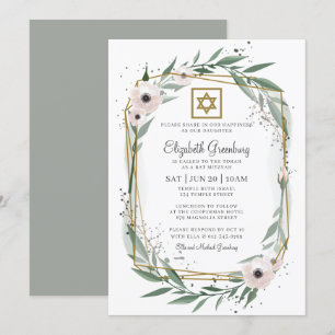David bat mitzvah Modern Geometric Blommigt Star Inbjudningar