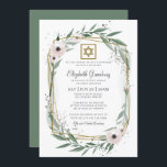 David bat mitzvah Modern Geometric Blommigt Star Inbjudningar<br><div class="desc">Konstruktionen består av fintvätt av blommigt,  botaniska ämnen och grönt grey löv foliage på en ren vit bakgrund. En underbar stjärna lägger till det geometriska ram. Finns här: http://www.zazzle.com/store/selectpartysupplies</div>