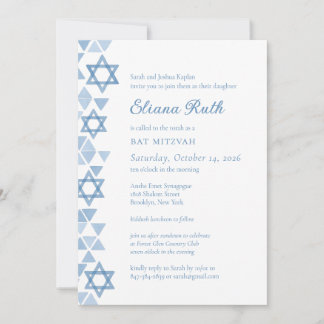 David Bat mitzvah moderna blå stjärna Inbjudningar