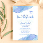 David BAT MITZVAH moderna Blue Watercolor Star Inbjudningar<br><div class="desc">Vackra religiösor judiska Fladdermus (eller Pub) Mitzvah-inbjudningskort. Lätt vattenfärgsblått med David stjärna. Modern manus brev. "Krävs till TORAH som Bat mitzvah prefekt för 12-årig dotter,  flicka. Enkel att redigera - lägg bara till information/text.</div>
