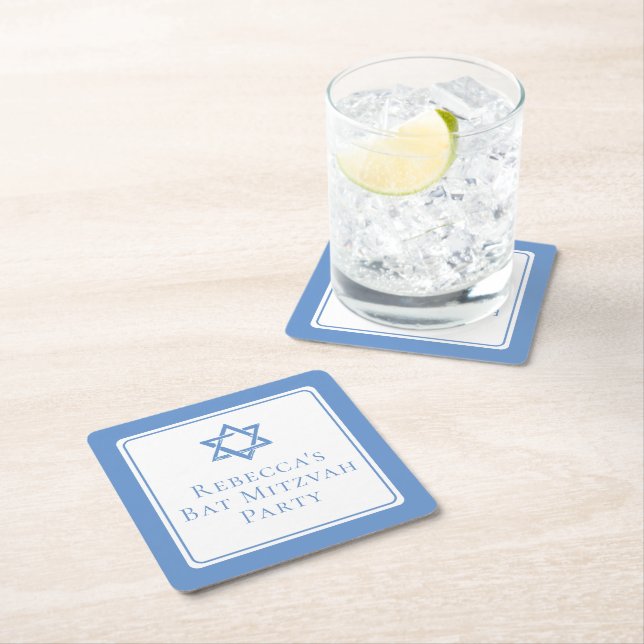 David bat mitzvah Party Light Blue Star Underlägg Papper Kvadrat (Insitu)