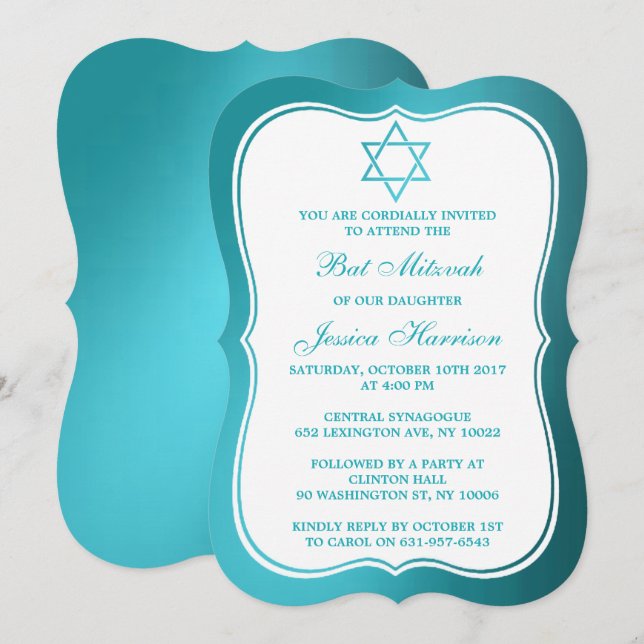 David Bat mitzvah stjärna av metall, juvelstjärna  Inbjudningar (Fram/baksida)