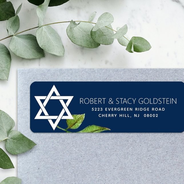 David Blommigt Adress Bat mitzvah stjärna i marinb Returadress Etikett (Skapare uppladdad)