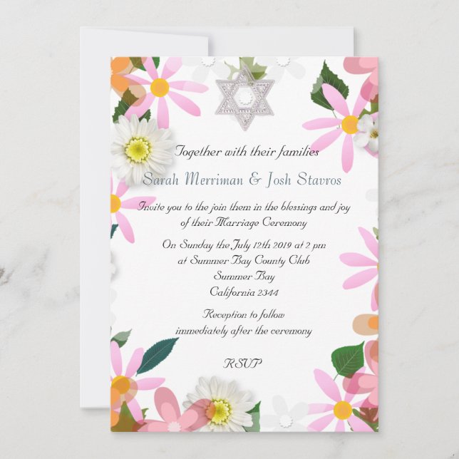 David blommigt chuppah Jewish bröllop Inbjudningar (Framsida)