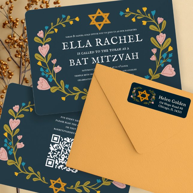 David Blommigts judiska Returadress Etikett (Star of David Floral Wreath Jewish Wedding Hanukkah Bat Mitzvah Return Address Label Sticker
)