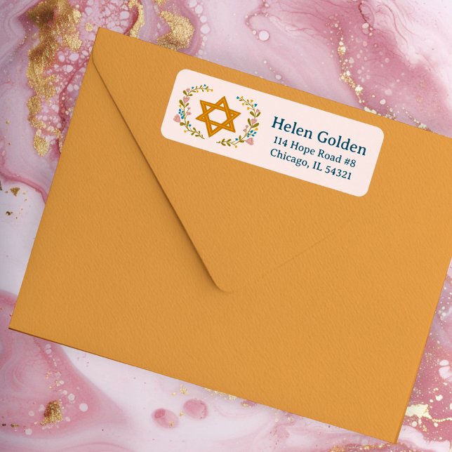 David Blommigts judiska Returadress Returadress Etikett (Star of David Floral Jewish Hanukkah Bat Mitzvah CUSTOM Return Address Label
)