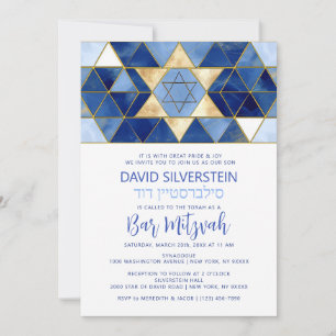 David Blue Guld Pub Mitzvah Hebrews moderna stjärn Inbjudningar
