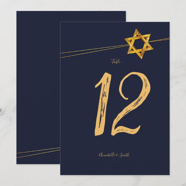 David bordsnummers marinstjärna och Golden Star Inbjudningar (Fram/baksida)