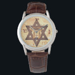 David Chai Hebrew Wailing Wall Manar Armbandsur<br><div class="desc">Det här är en vacker judisk klocka för manar. Det har David Star med en Chai i mitten. Den har en israelisk vägg bakgrund och har hebreiska nummer.</div>