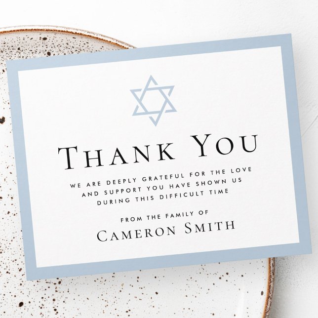 David damstis blå gräns begravningssympati tack kort (Star of David dusty blue border funeral sympathy Thank You Card)