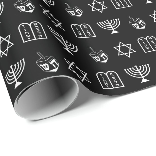 David Dreidel Menorah Torah Black Hanukkah Presentpapper (Rullad Hörn)