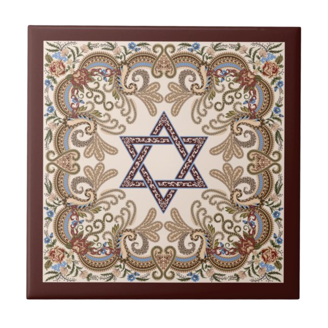 David Elegant Vintage Damask Jewish Art Kakelplatta (Framsidan)