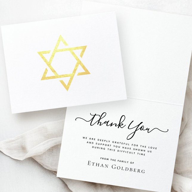 David elegants stjärna: tack för din medkänsla folierat kort (Star of David elegant real foil sympathy thank you Foil Card)