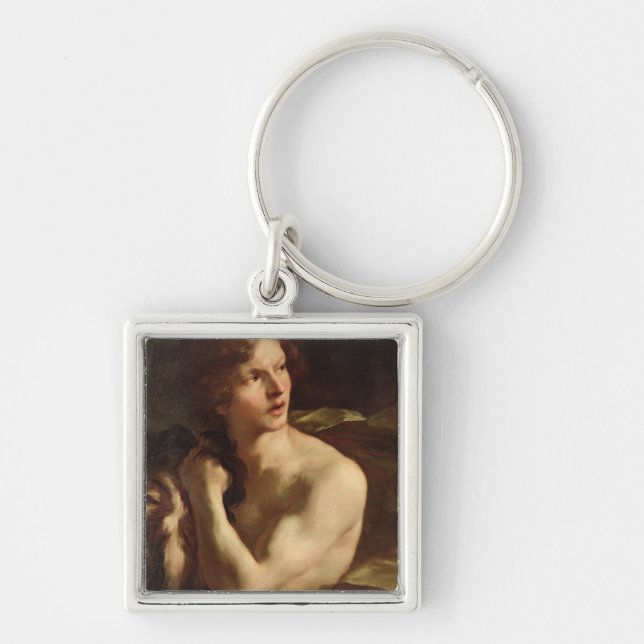 David Fyrkantig Silverfärgad Nyckelring (Framsidan)
