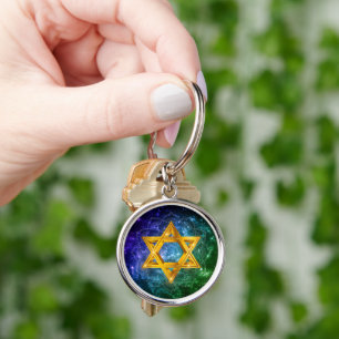 David Galaxys stjärna - Magen David Rund Silverfärgad Nyckelring
