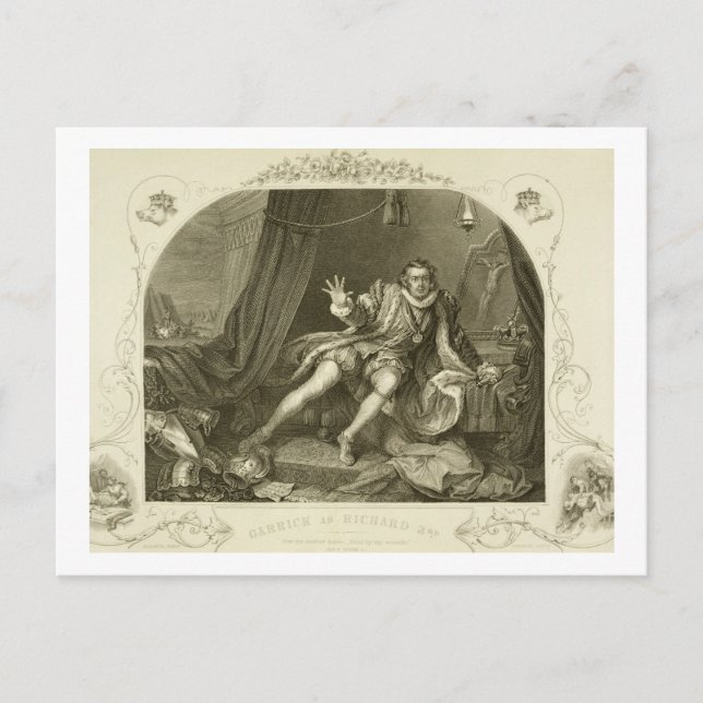 David Garrick (1717-79) as Richard III, Act V Scen Vykort (Framsida)