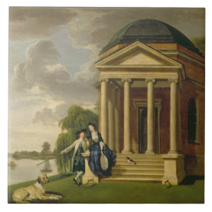David Garrick (1717-79) och hans fru vid hans Kakelplatta