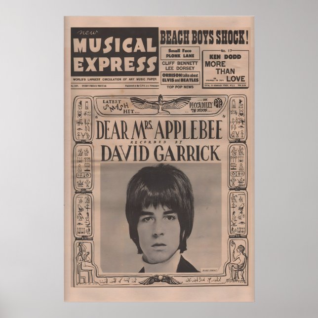 DAVID GARRICK Affisch - 1966 original NME Affisch (Framsidan)