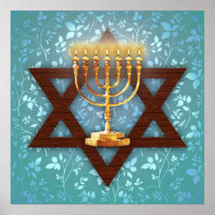 David Guld Menorahs stjärna på Teal Vines Art Prin Poster