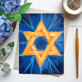 David Hanukkah Blue Watercolor Star Julkort