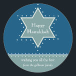 David Hanukkah Gift Message Sticker stjärna Runt Klistermärke<br><div class="desc">Dagens bästa pris - 7 oktober,  2010 En David-stjärna som skisserats av vita prickar fungerar som ram för ert personliga budskap i helgdag. Vilket underbart Hanukkah-klistermärke till ställe på gåvor till ditt barns lärare,  brevbäraren,  doorman eller leveransmänniska. Finns i alternativ färg med motsvarande fotokort,  etiketter,  porto och mycket annat.</div>