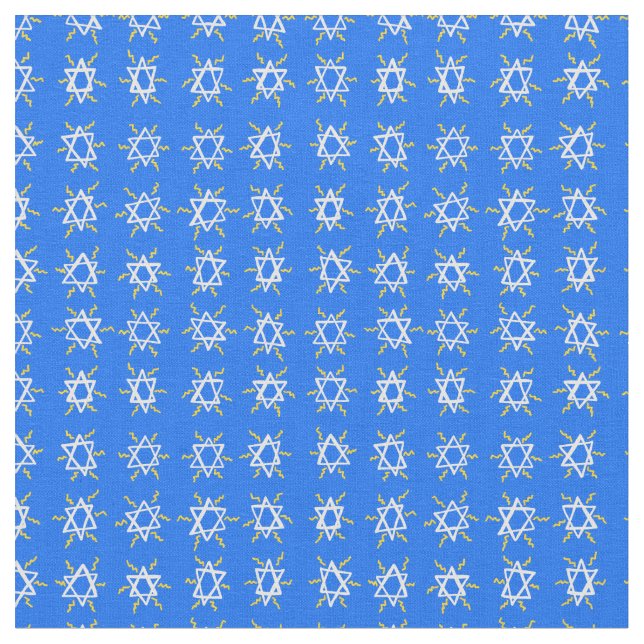 David Hanukkah Mönster Blue White Tyg (Närbild)