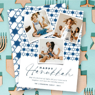 David Hanukkah Photo Geometric Navy Blue Stars Julkort