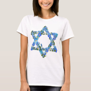 David Jewish Star, blå Blommigt T Shirt