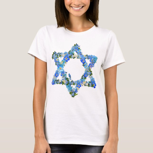 David Jewish Star, blå Blommigt T Shirt (Framsida)
