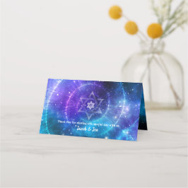 David Lila Blue Watercolor Galaxy Folded Placeringskort