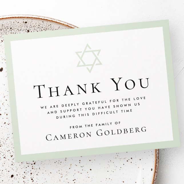 David ljust grönt gräns begravnings sympati tack kort (Star of David light green border funeral sympathy Thank You Card)