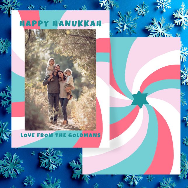 David LYCKLIG HANUKKAH-ANPASSNINGSBARNAS moderna S Julkort (Modern Swirl Star of David HAPPY HANUKKAH CUSTOM Photo Holiday Card
)