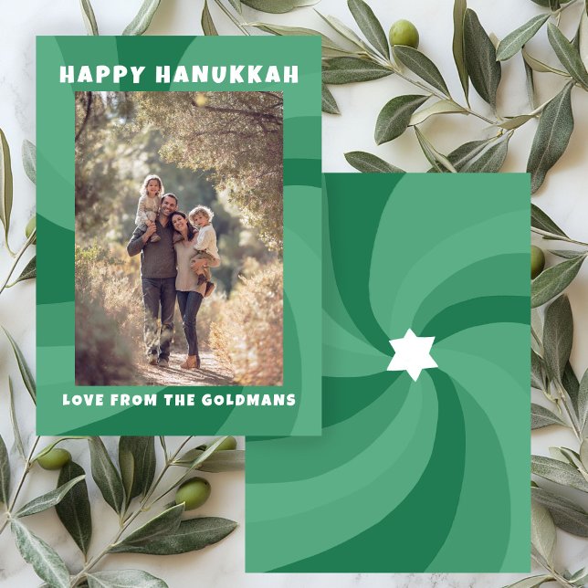 David LYCKLIG HANUKKAH-ANPASSNINGSBARNAS moderna S Julkort (Modern Swirl Star of David HAPPY HANUKKAH CUSTOM Green Holiday Card
)