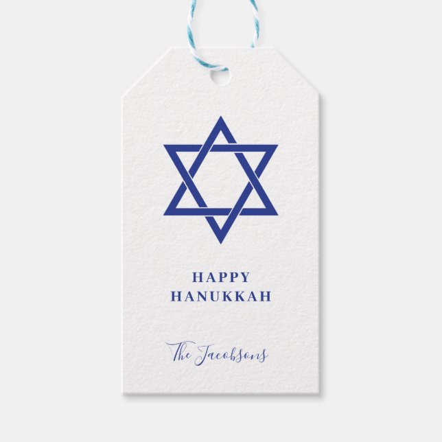 David Lycklig Hanukkah: Blå och vit stjärna Presentetikett (Framsidan)