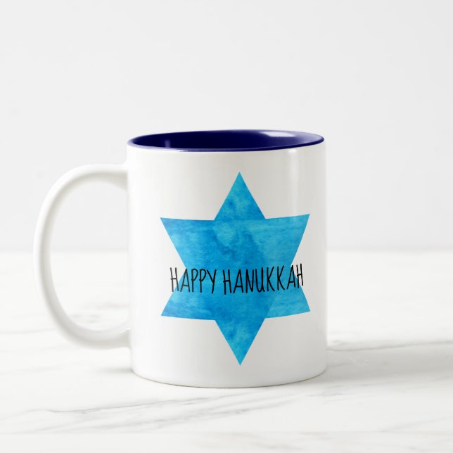 David Lycklig Hanukkah, blå stjärna Två-Tonad Mugg (Vänster)