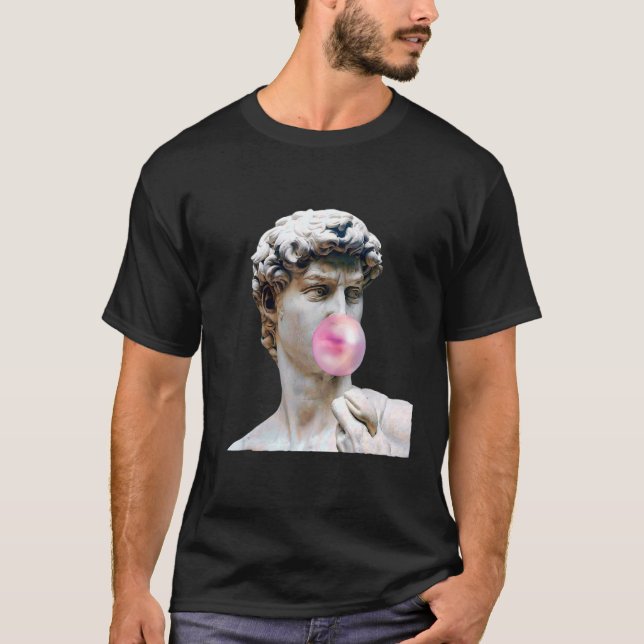 David Michelangelo Chewing Bubble Gum Statue Man W T Shirt (Framsida)