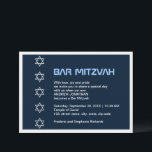 David Mönster Pub Mitzvahs stjärna Inbjudningar<br><div class="desc">David Mönster Pub Mitzvahs inbjudan har fem stjärnor mönster som är lodrätt justerat mot en strimlad bakgrund,  allt inom en vit gräns. Titeln "Pub Mitzvah" står i blått. Finns även för fladdermitzvahs. © Morgon 6</div>